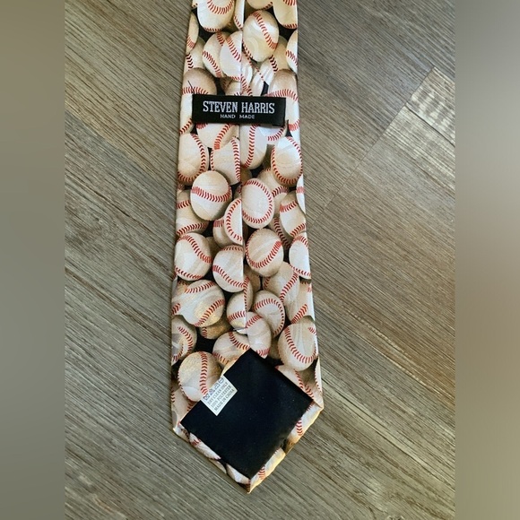 Steven Harris Hand Made Baseball Neck Tie Sports Casual White Red Polyester Mens - Picture 4 of 5